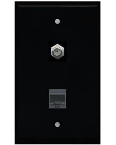 RiteAV - Black 1 Port Coax Cable TV- F-Type 1 Port Phone Black Wall Plate