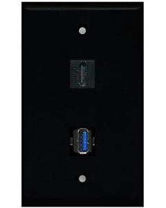 RiteAV - 1 Port HDMI 1 Port USB 3.0 Wall Plate - Black