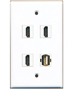 RiteAV - 3 x HDMI and 1 x USB 2.0 A/A Female Port Wall Plate White