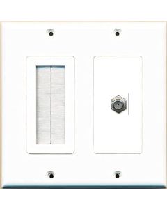 RiteAV Mesh Brush Coax Cable TV Wall Plate Dual 2 Gang Decorative White