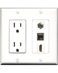 RiteAV - 15 Amp Power Outlet 1 Port HDMI 1 Port Coax 1 Port Shielded Cat6 Ethernet Ethernet Decorative Wall Plate