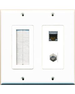 RiteAV Brush Coax Shielded Cat6 Wall Plate White
