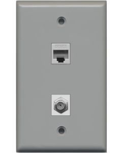 RiteAV - 1 Port Coax Cable TV- F-Type 1 Port Cat6 Ethernet Wall Plate - Gray