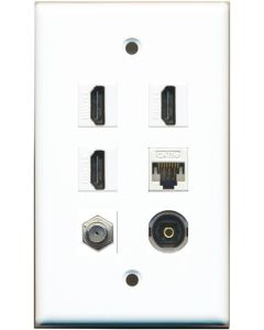 RiteAV - 3 HDMI 1 Port Coax Cable TV- F-Type 1 Port Toslink 1 Port Cat5e Ethernet Wall Plate - White
