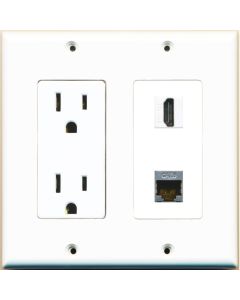 RiteAV - 15 Amp Power Outlet and 1 Port HDMI and 1 Port Shielded Cat6 Ethernet Decorative Type Wall Plate - White