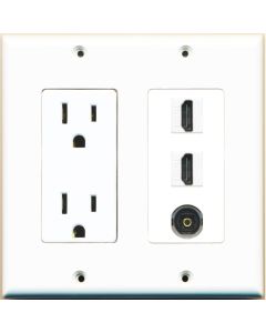 RiteAV - 15 Amp Power Outlet 2 Port HDMI 1 Port Toslink Decorative Wall Plate - White