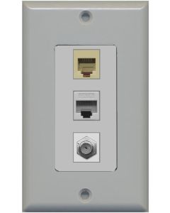 RiteAV - 1 Port Coax Cable TV- F-Type Phone RJ11 RJ12 Beige and Cat6 Ethernet Decorative Wall Plate - Gray