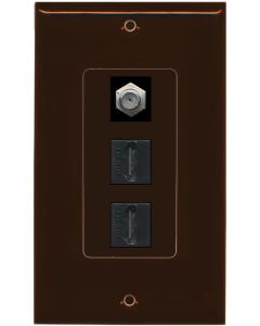 RiteAV - 2 Port HDMI 1 Coax Cable TV- F-Type Decorative Wall Plate - Brown