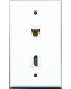 RiteAV - 1 Cat6 Ethernet and 1 HDMI Port Wall Plate - White - Bracket Included