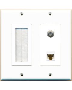 RiteAV (2 Gang Decorative Mesh-Brush Coax Cat6 White Wall Plate White