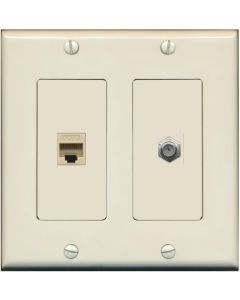 RiteAV - 1 Port Coax Cable TV- F-Type 1 Port Cat6 Ethernet Dual Gang Wall Plate - Light Almond
