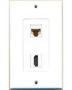 RiteAV - 1 x Cat6 Ethernet Female and 1 x HDMI Port Wall Plate White Decorative