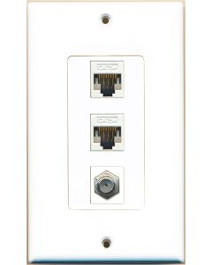 RiteAV - 1 Port Coax Cable TV- F-Type 2 Port Cat5e Ethernet Decorative Wall Plate - White