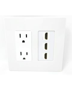 RiteAV - 15 Amp Power Outlet 3 Port HDMI Decorative Screwless Wall Plate - White