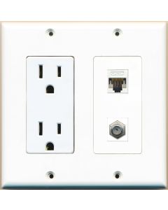 RiteAV - 2 x 15 Amp 125V Power Outlets 1 Cat5e Ethernet and 1 Coax Wall Plate